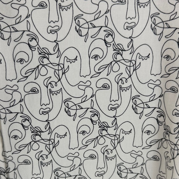 Olsen Cream and Black Stylish Artistic Face Design Long Sleeve XL Blouse - Picture 7 of 13